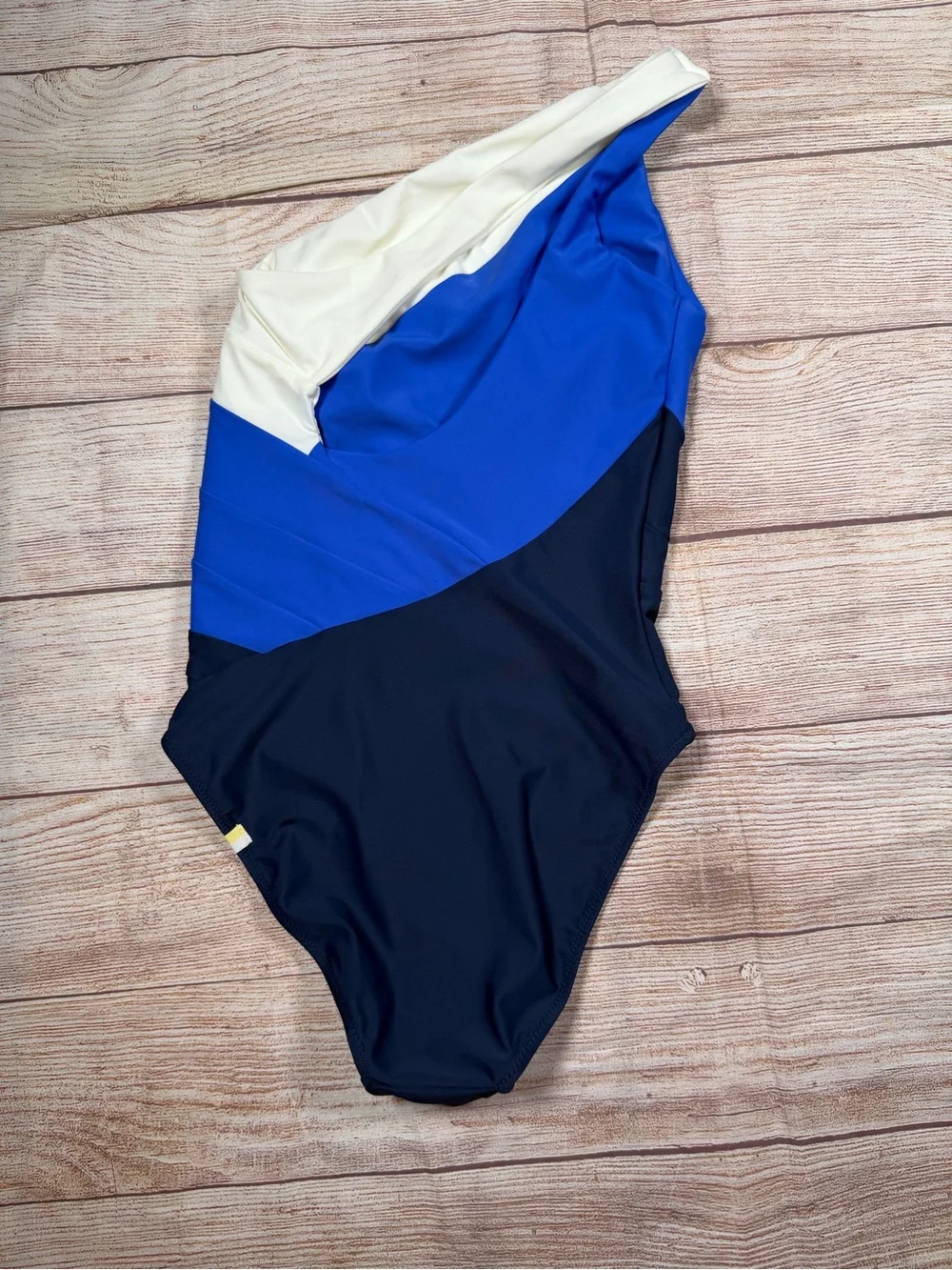summersalt “The Sidestroke” One-Shoulder Colorblock Swimsuit White, Blue, Navy